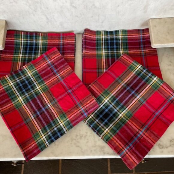 POTTERY BARN Red Stewart Cotton Napkins Set of 4 - Picture 1 of 10